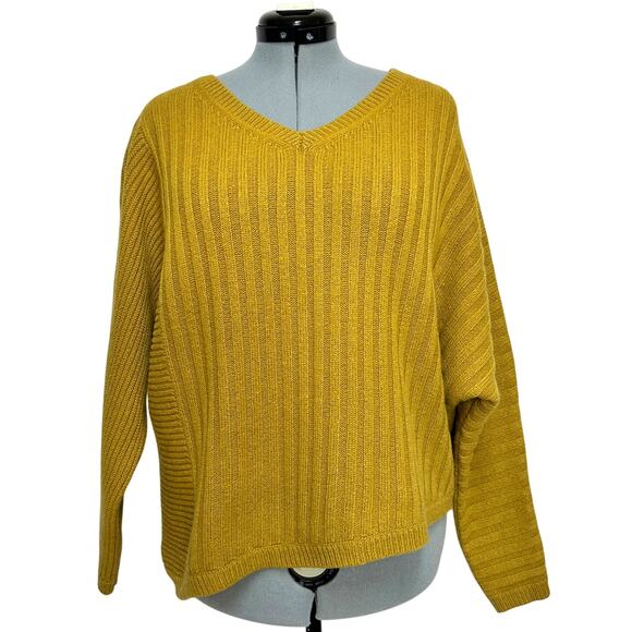 Charli Salvi Merino Wool Blend Asymmetrical Hem Sweater V-Neck Batwing Top Sz: L - Picture 1 of 7